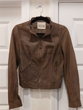 Illia 100% Genuine Leather Lightweight Jacket Brown Size Medium